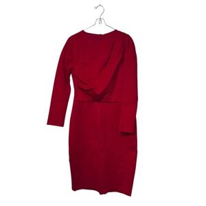 Chloe Kristyn Women's Dress Bianca Ponte Pleated Long Sleeve Stretch Red Medium